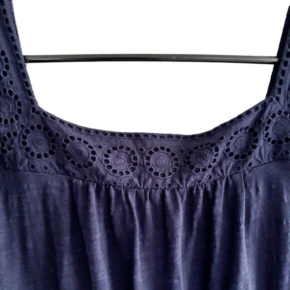 Talbots Women's L Navy Dress Eyelet Flutter Sleeve Square Neck Textured Fabric - Picture 5 of 13